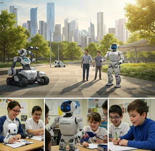 imagen donde demuestra el convivio de los robots con niños mejorando el aprendizaje