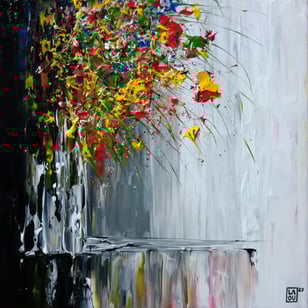peinture d'un bouquet de fleurs sur fond gris