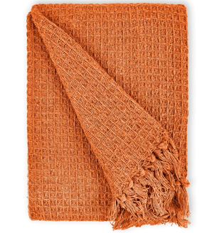 Orange autumn knit throw with fringes