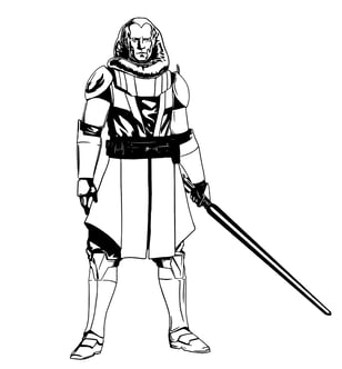 Black and white illustration, Jedi Knight, Star Wars, lightsaber, sci-fi character