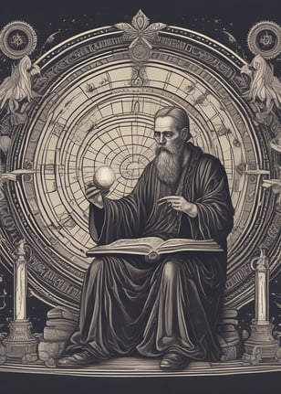 A person is sitting in front of a small shrine or altar, reading a religious or spiritual book. The setting is dimly lit with a soft, warm glow highlighting religious icons, flowers, and offerings. The scene exudes a sense of devotion and calmness.
