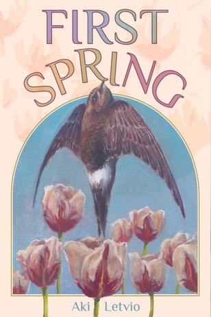 a book cover with painting of a swift and tulips