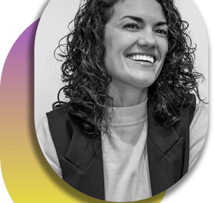 a woman with curly hair and a black and white photo