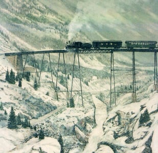 steam train on Georgetown loop high bridge