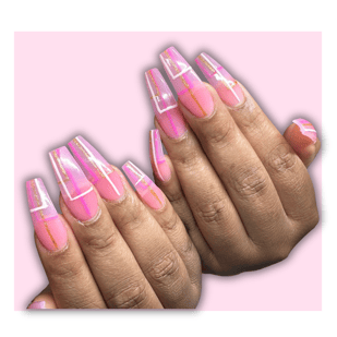 a woman's hands with pink and white nails and pink nails