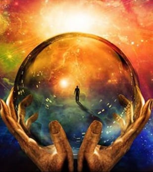 a person holding a crystal ball in their hands