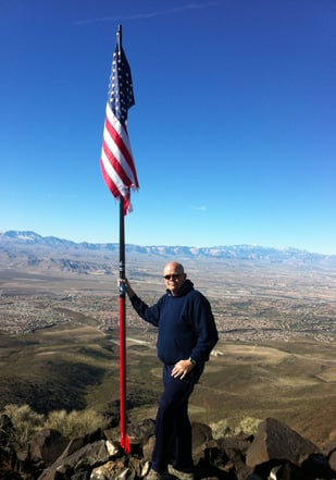 The Pirate takes a flag on Black Mountain in the Sloan Mountains of Nevada