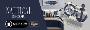 a nautical themed bedroom with a ship wheel and a nautical theme
