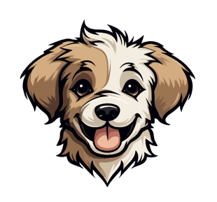 a shaggy illustration of a dog with brown and white coloring