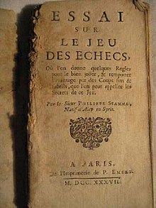 Essai sur le jeu des echecs, 1737 livro de Philipp Stamma