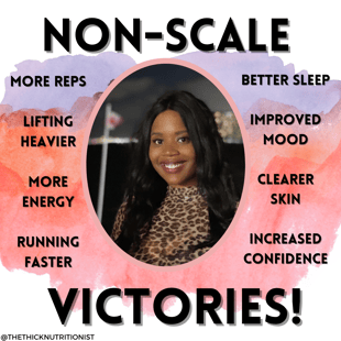 instagram post of a black woman with bold text around of examples of  non scale victories