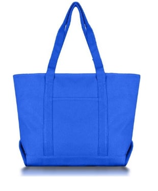 a bright blue tote bag with a large, bright blue tote bag