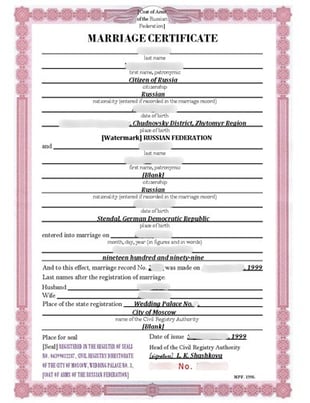 Translated marriage certificate