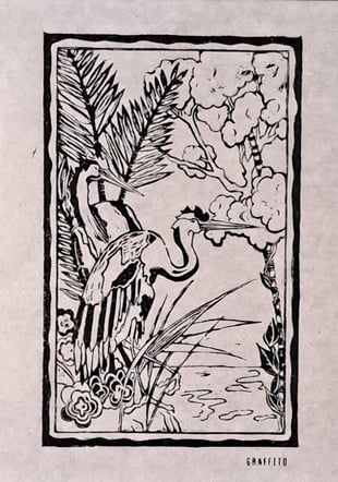 Linogravure Héron lokta