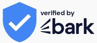 a badge that says verified by bark with a blue shield and a white check mark