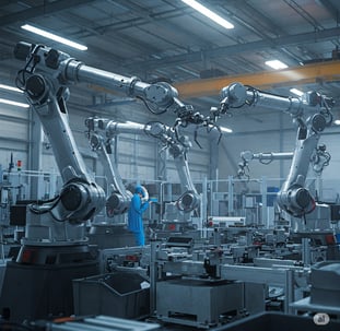 Representación visual del futuro de la manufactura con la integración de la robótica y la colaboraci