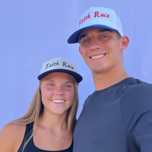 Nate and Grace Phillips wearing Faith Race hats