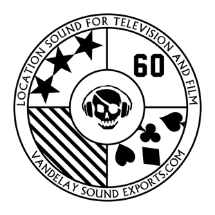 a black and white logo for Vandelay Sound Exports, Inc. with a skull and headphones on it
