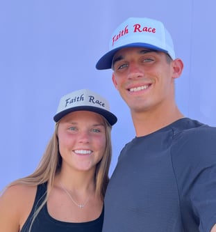 Nate and Grace Phillips wearing Faith Race hats
