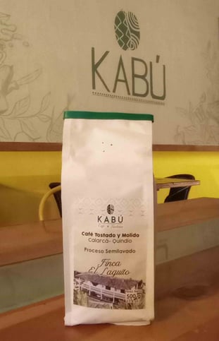 Café Tostado y molido, Proceso semi lavado, marca Kabú Café y Tradición Calarcá Quindío,