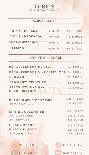 Tarifs , prix types de soins