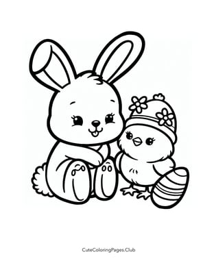 Easter Coloring Page with a Bunny and a Little Chick