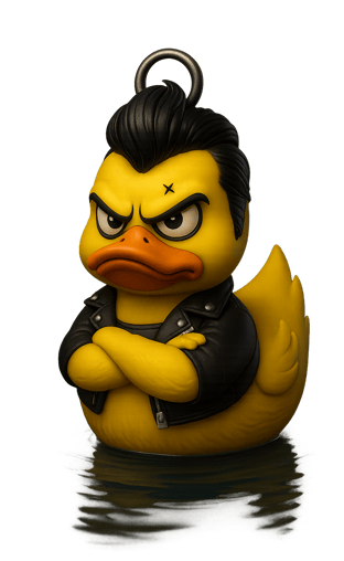 a rubber duck with a leather jacket on
