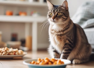 Cat havinghealthy food at home