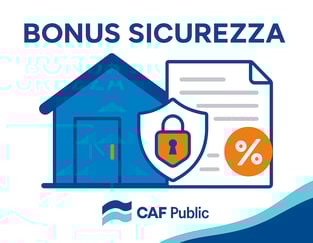 casa protetta con uno scudo e un lucchetto, accanto a un documento fiscale con un simbolo arancione.
