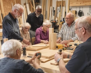 Retired people learning a new skill, making new friends.