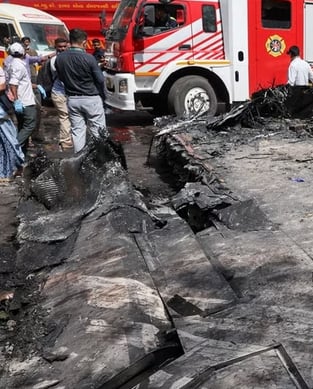 a fire truck is parked in a lot