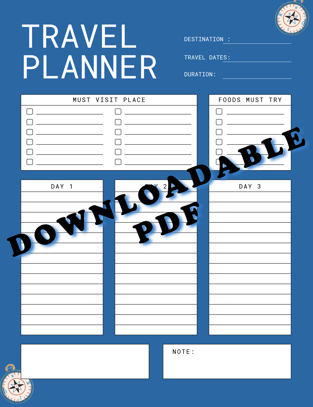 Downloadable PDF Travel Planner 
