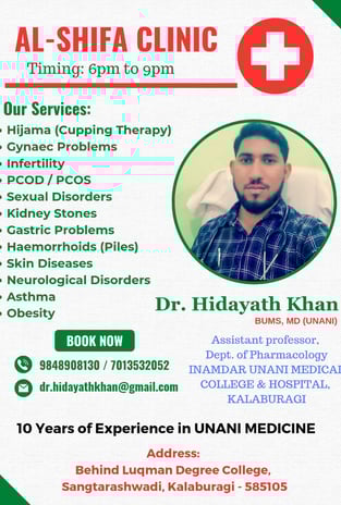 Unani clinic near Kalaburagi, Karnataka, Dr Hidayath khan