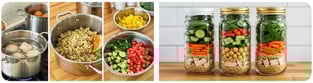 Step-by-step guide to preparing a mason jar salad meal prep for lunch with fresh ingredients.