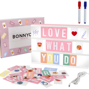 Light Box Rose avec 400 Lettres et Emojis, 2 Marqueurs - BONNYCO | Ç Inclus | Boite Lumineuse Messag
