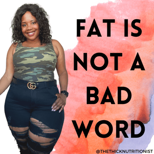 instagram post of a black plus size woman next to bold text that says fat is not a bad word