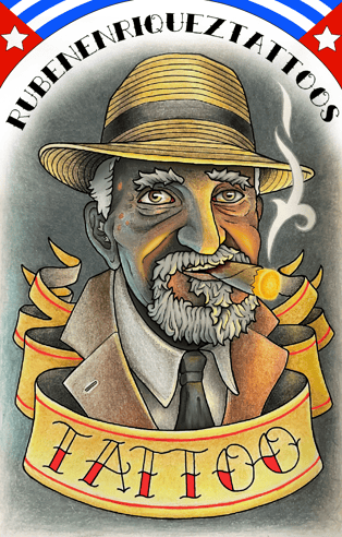 Cuban Tattoos: a man with a hat and a cigar