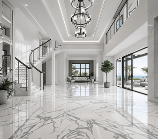 white epoxy metallic floor in mansion