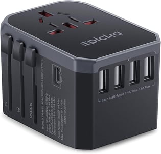 EPICKA Universal Travel Adapter One International Wall Charger AC Plug Adaptor with 5.6A Smart Power and 3.0A USB Type-C 