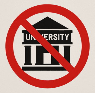 signo de prohibido sobre una universidad