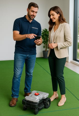 Demonstrație robot de tuns gazon Wiper în showroom Hidrotechnika – consultanță pentru grădini inteli