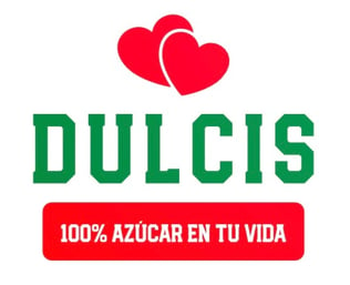 a red and green dulcis logo with two hearts