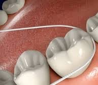 dental floss forming 'C' shape around the tooth