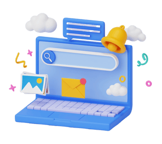a laptop computer with a bell