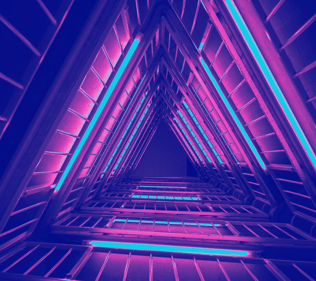a long exposure of a neon - lit tunnel with a neon - lit tunnel