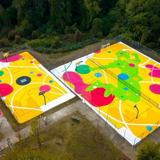 Painted basketball court
