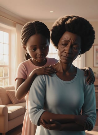 una niña consuela a su madre deprimida