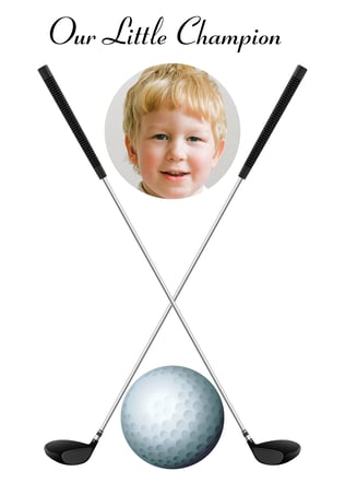 a golf ball with a picture of a little boy