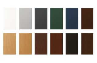 UPVC window and door colour range including white, grey, black and woodgrain finishes, Auckland show