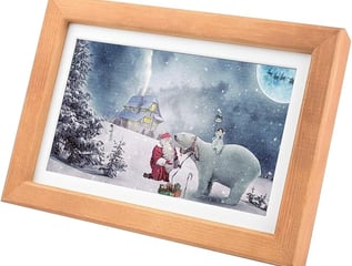 Waveshare ePaper frame displaying Christmas art